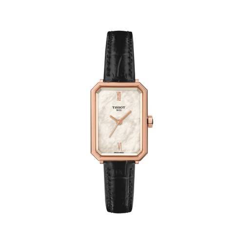 TISSOT SRV ladies' watch white dial black leather strap