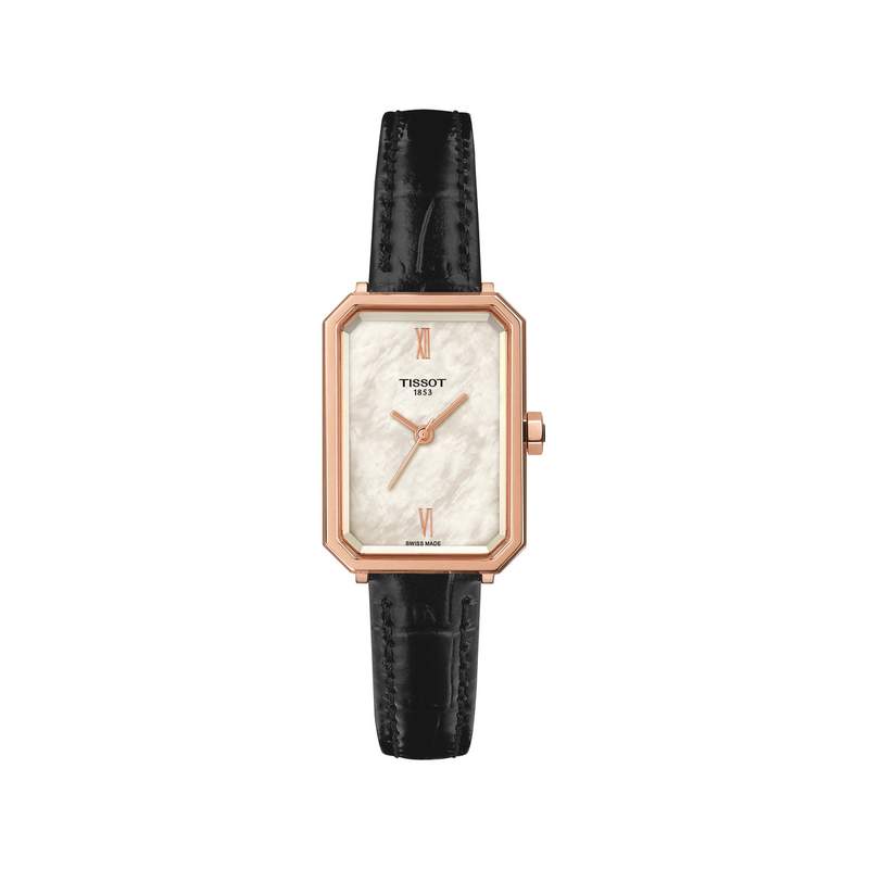 Montre TISSOT SRV femme cadran blanc bracelet cuir noir - vue 1