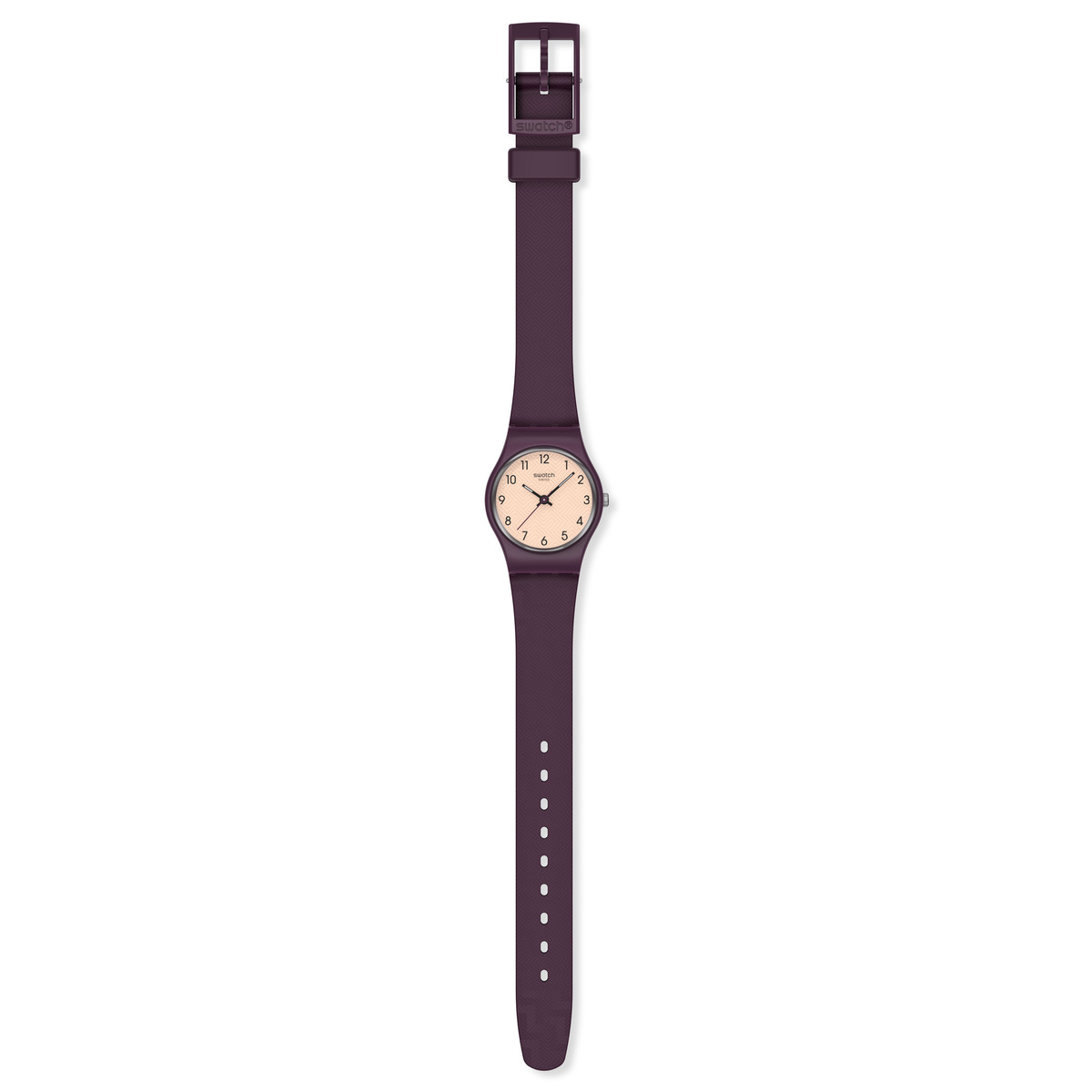 Montre SWATCH essentials femme cadran gris bracelet plastique prune - vue D1