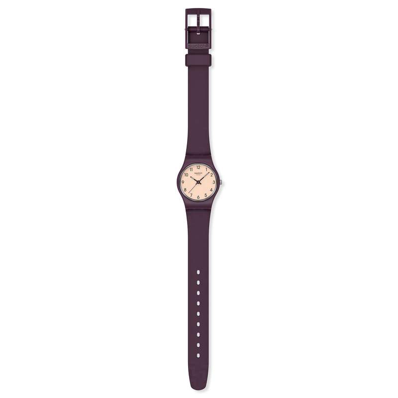Montre SWATCH essentials femme cadran gris bracelet plastique prune - vue D1