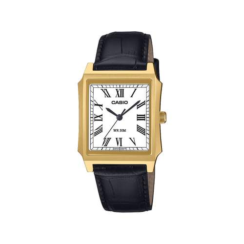 Montre CASIO Timeless collection mixte cadran blanc bracelet cuir marron
