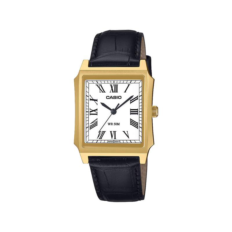 Montre CASIO Timeless collection mixte cadran blanc bracelet cuir marron - vue 1