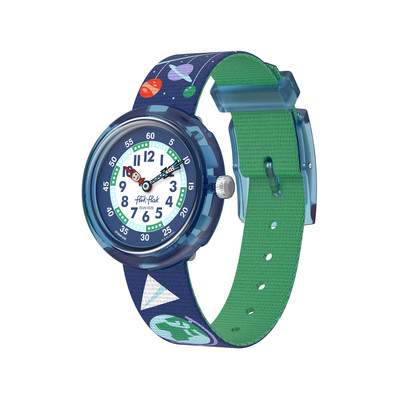 Montre FLIK FLAK Classroom Creations enfant cadran blanc bracelet pet recycle bleu - vue 1