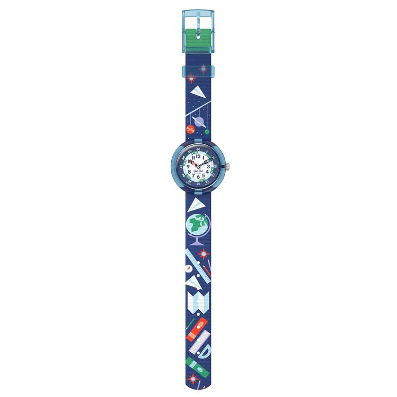 Montre FLIK FLAK Classroom Creations enfant cadran blanc bracelet pet recycle bleu - vue D1