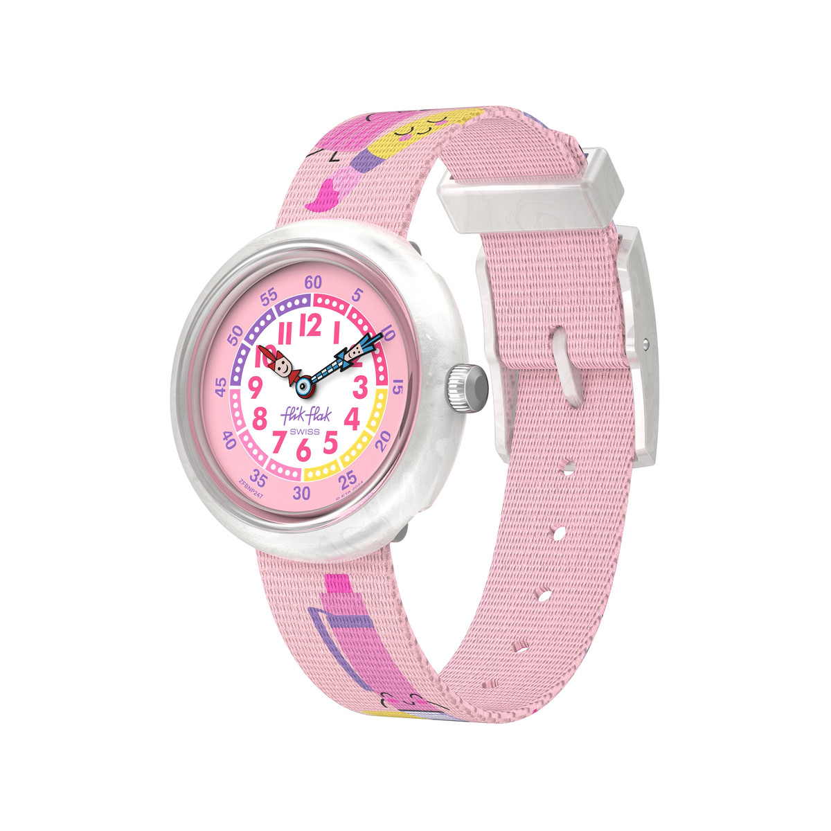 Montre FLIK FLAK Classroom Creations enfant cadran bleu bracelet pet recycle rose