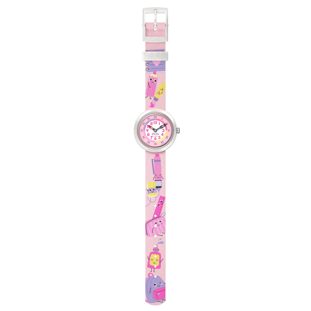 Montre FLIK FLAK Classroom Creations enfant cadran bleu bracelet pet recycle rose - vue D1