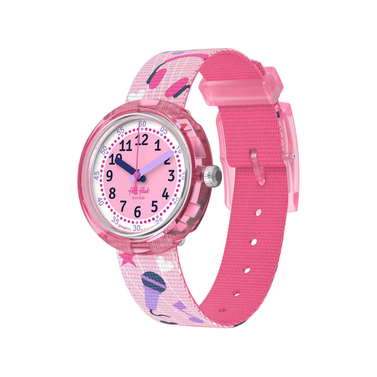 Montre FLIK FLAK Classroom Creations enfant cadran rose bracelet pet recycle rose