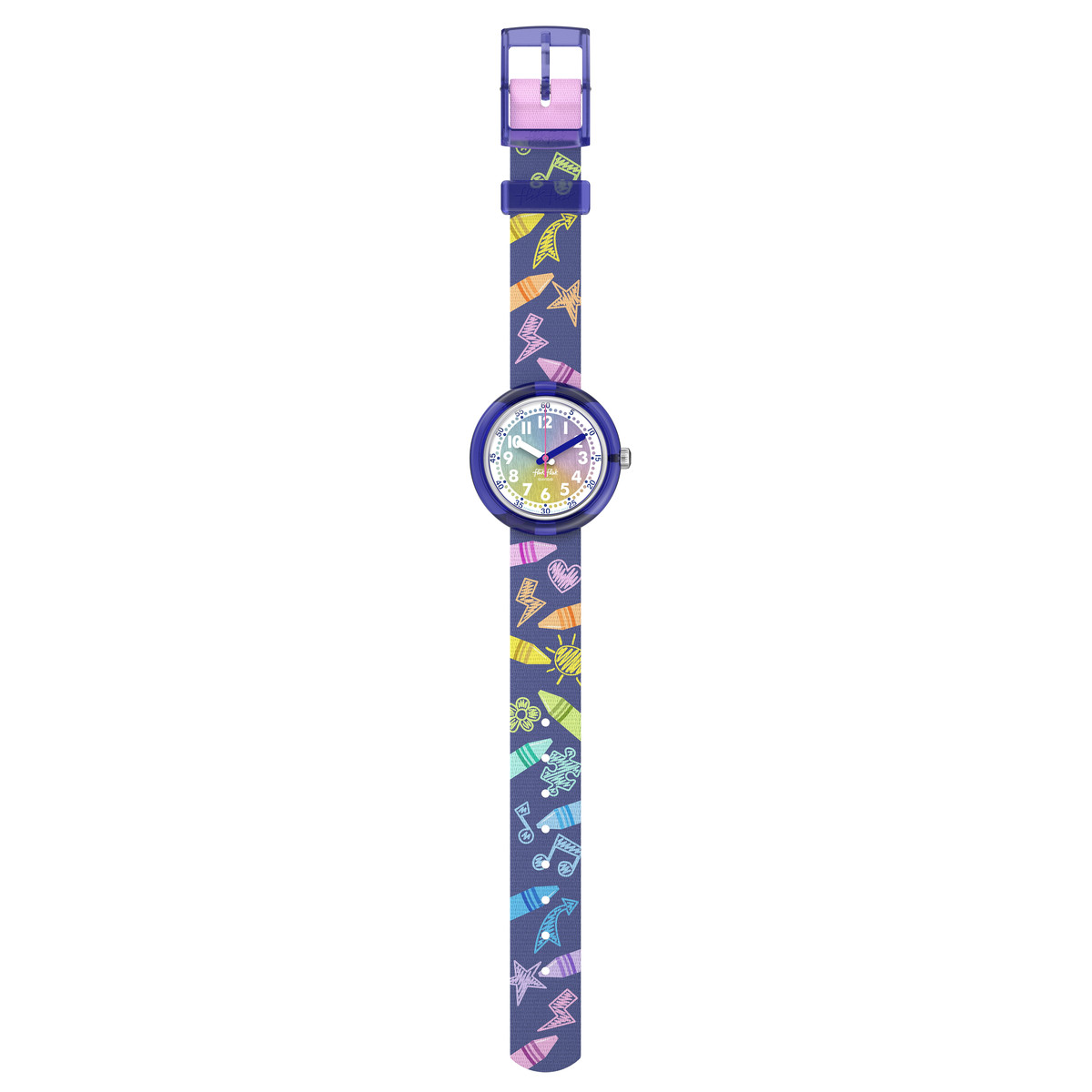 Montre FLIK FLAK Classroom Creations enfant cadran noir bracelet pet recycle bleu - vue D1