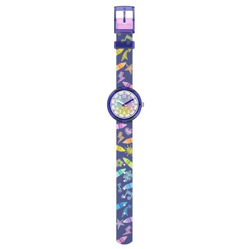 Montre FLIK FLAK Classroom Creations enfant cadran noir bracelet pet recycle bleu - vue D1