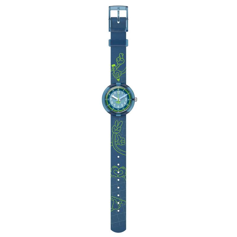 Montre FLIK FLAK Classroom Creations enfant cadran bleu bracelet pet recycle bleu - vue D1
