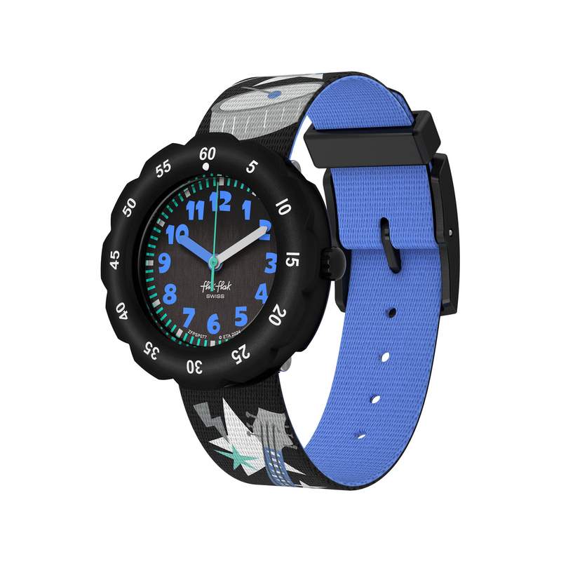 Montre FLIK FLAK Classroom Creations enfant cadran blanc bracelet pet recycle noir - vue 1