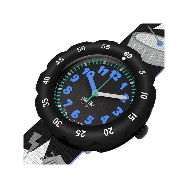 Montre FLIK FLAK Classroom Creations enfant cadran blanc bracelet pet recycle noir - vue 2