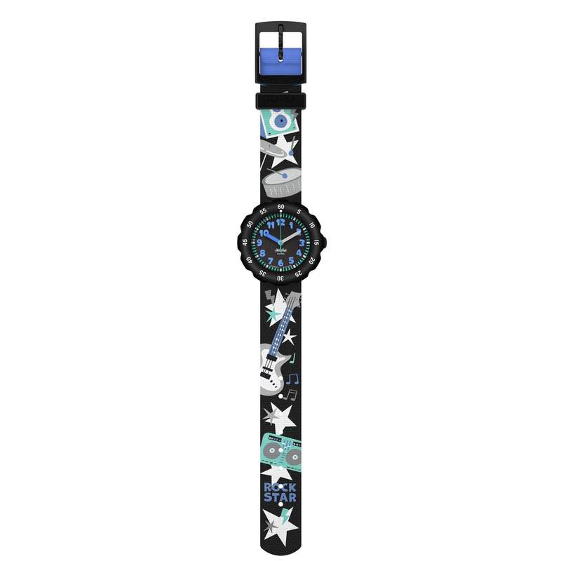 Montre FLIK FLAK Classroom Creations enfant cadran blanc bracelet pet recycle noir - vue D1