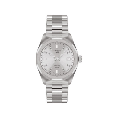 Montre TISSOT T-CLASSIC PRC 100 SOLAR mixte cadran gris bracelet acier inoxydable - vue 1