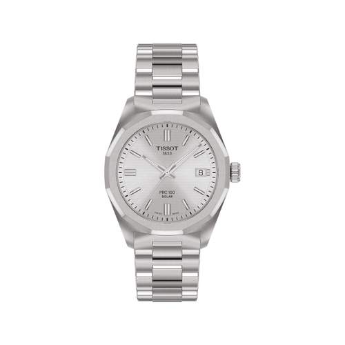 Montre TISSOT T-CLASSIC PRC 100 SOLAR mixte cadran gris bracelet acier inoxydable