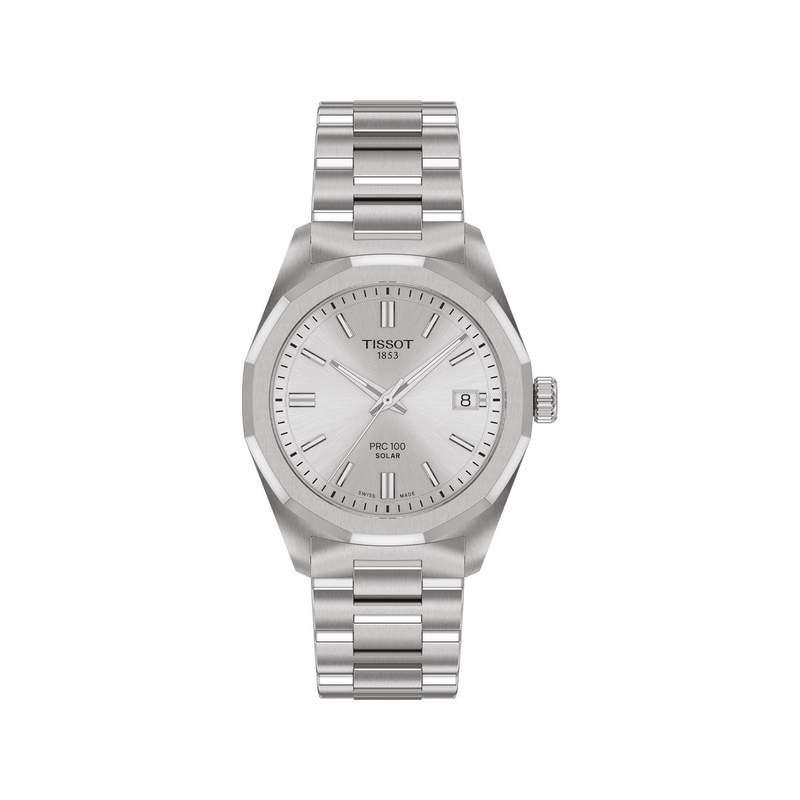 Montre TISSOT T-CLASSIC PRC 100 SOLAR mixte cadran gris bracelet acier inoxydable - vue 1