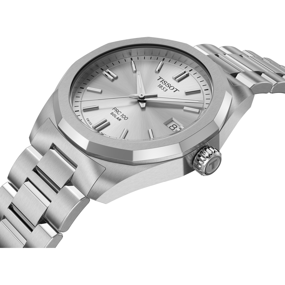Montre TISSOT prc 100 solar mixte solaire, bracelet acier inoxydable gris - vue 2