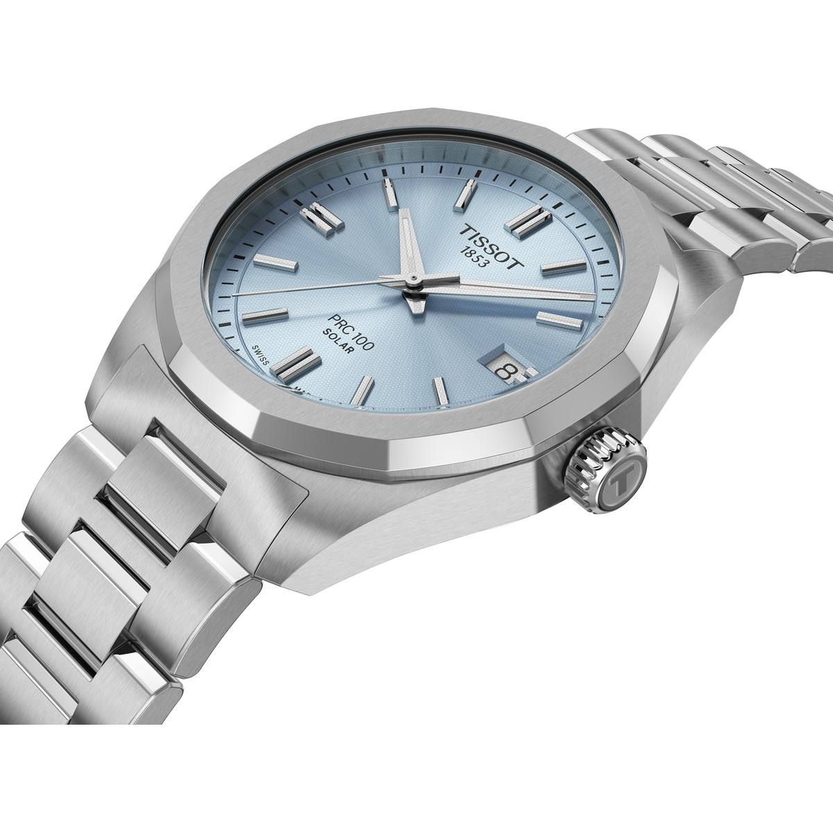 Montre TISSOT prc 100 solar mixte solaire, bracelet acier inoxydable gris - vue 2