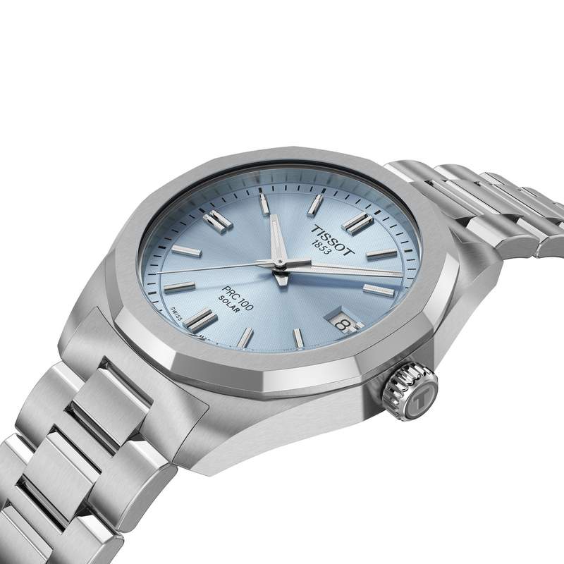 Montre TISSOT PRC 100 SOLAR mixte cadran bleu bracelet acier inoxydable - vue D1