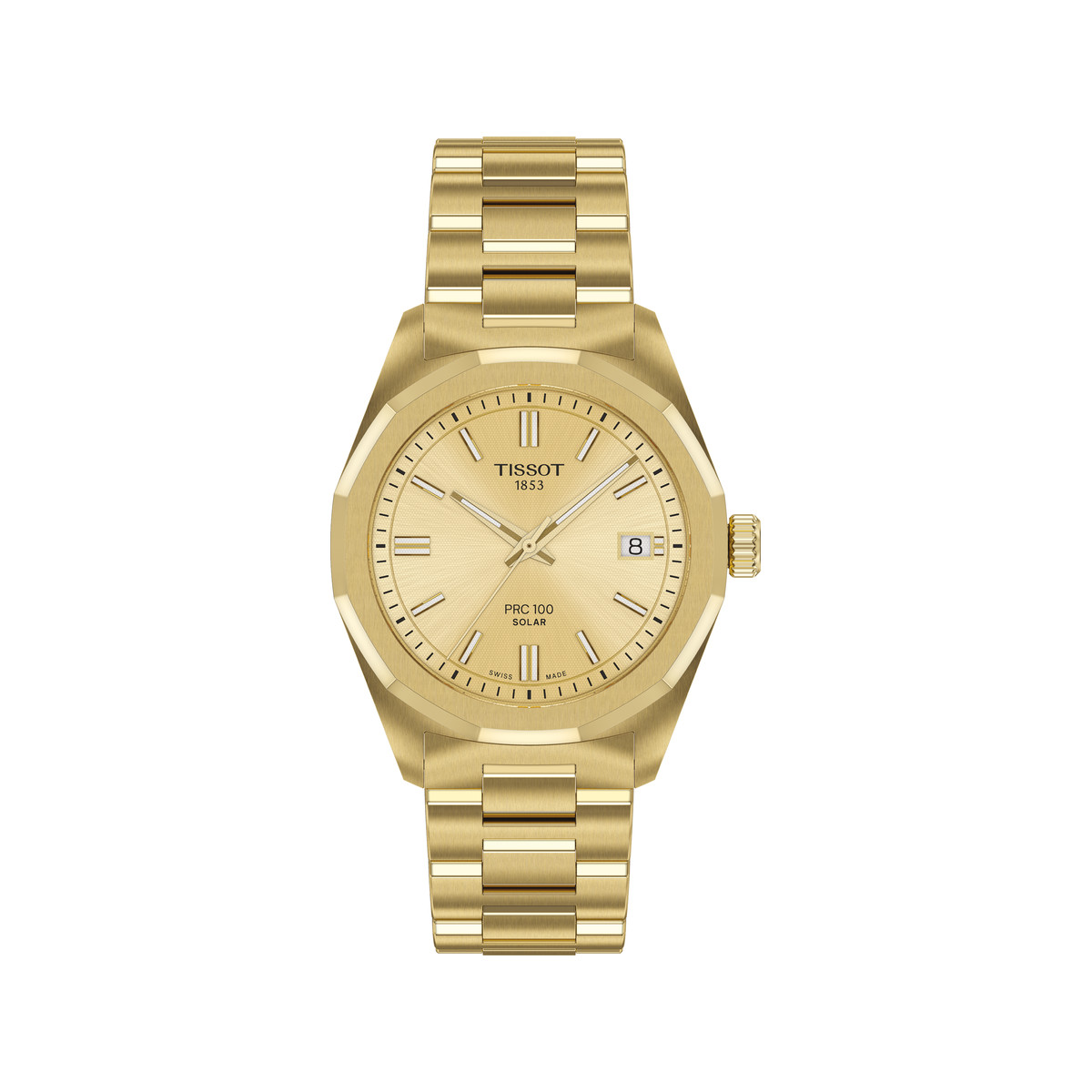 Montre TISSOT prc 100 solar mixte solaire, bracelet acier inoxydable jaune