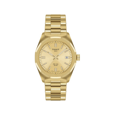 Montre TISSOT PRC 100 SOLAR mixte cadran doré bracelet PVD doré