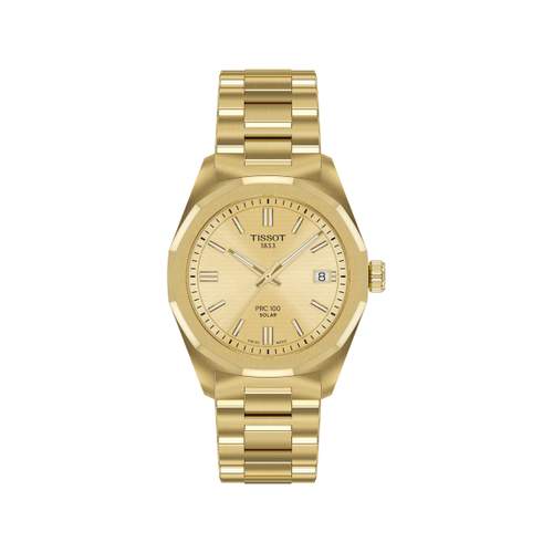 Montre TISSOT PRC 100 SOLAR mixte cadran doré bracelet PVD doré