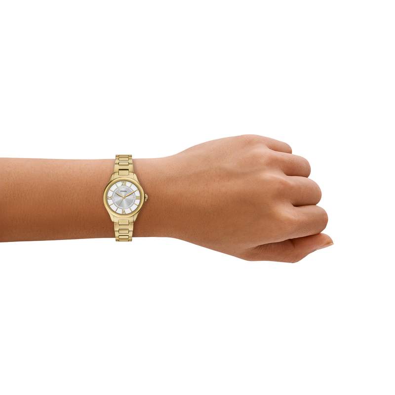 Montre FOSSIL gilmore femme bracelet acier inoxydable doré - vue porté 2