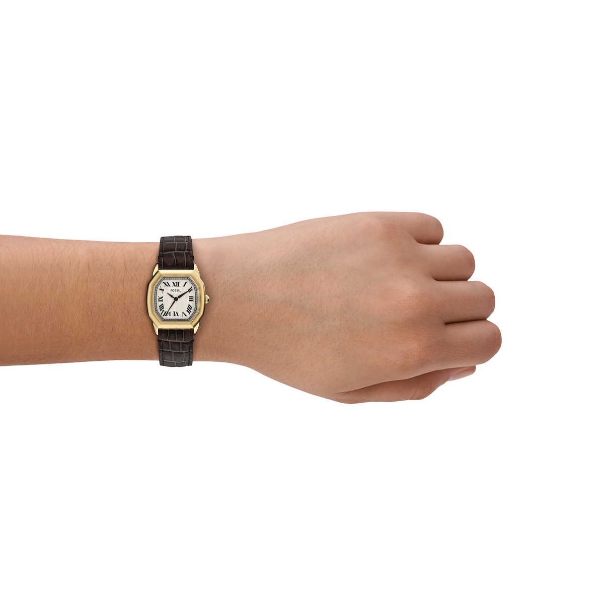 Montre FOSSIL harlow femme bracelet cuir marron - vue porté 2