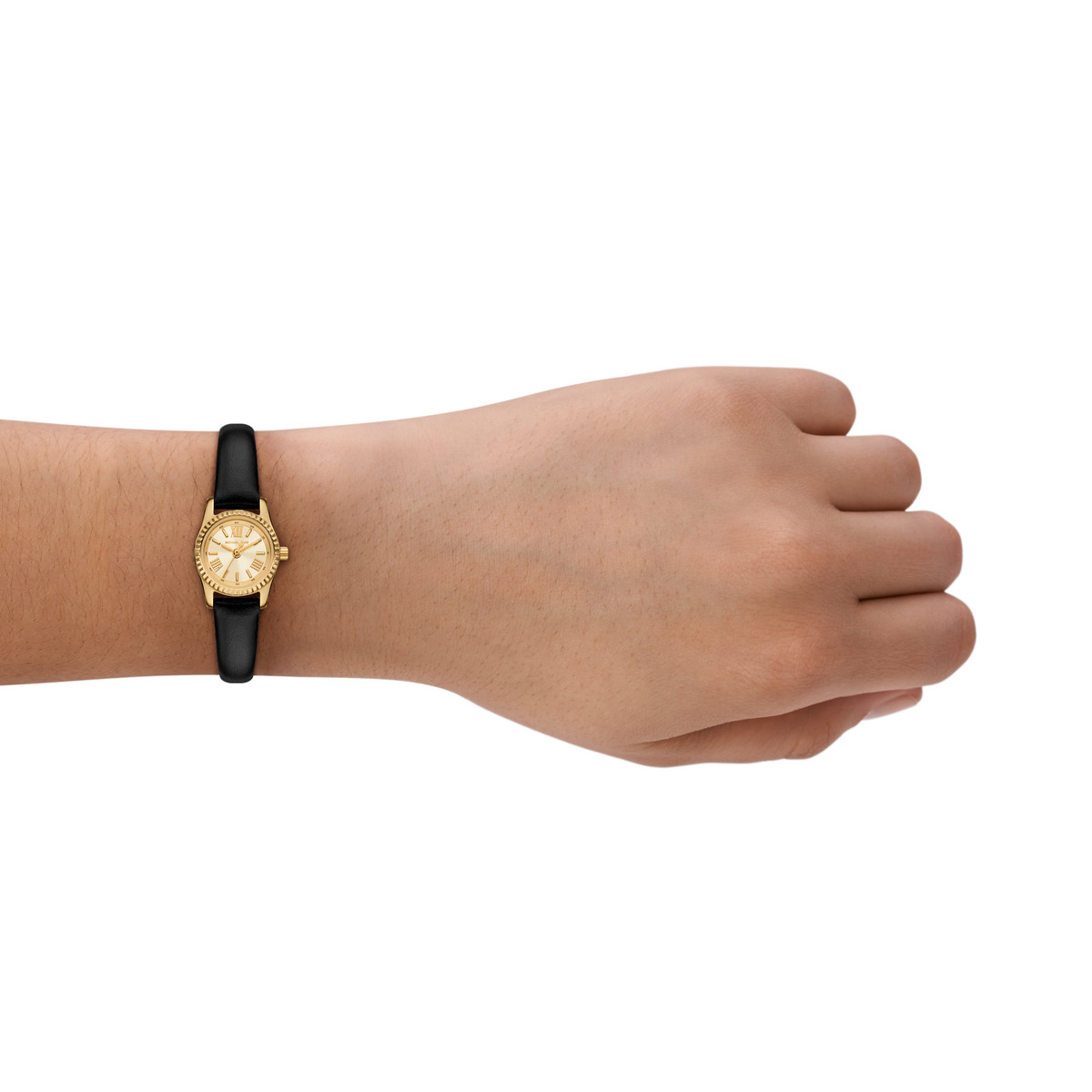 Montre MICHAEL KORS micro lexington femme bracelet cuir noir - vue porté 2