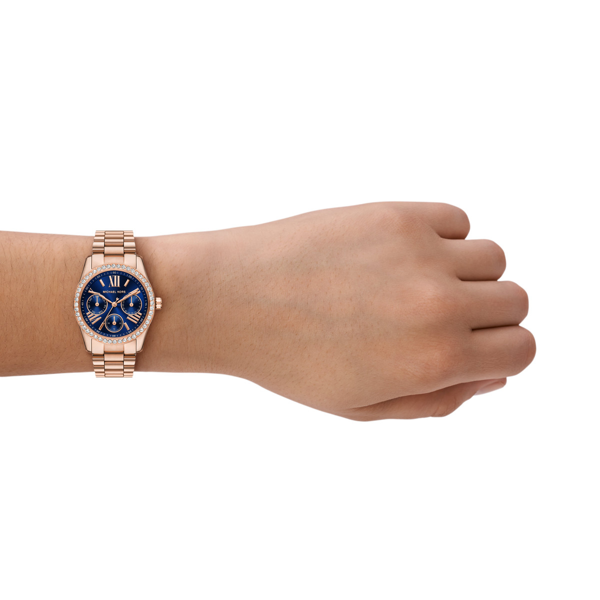 Montre MICHAEL KORS lexington lux femme bracelet acier inoxydable doré rose - vue porté 1
