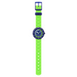 Montre FLIK FLAK NEONBRICK enfant cadran bleu bracelet silicone vert - vue D1