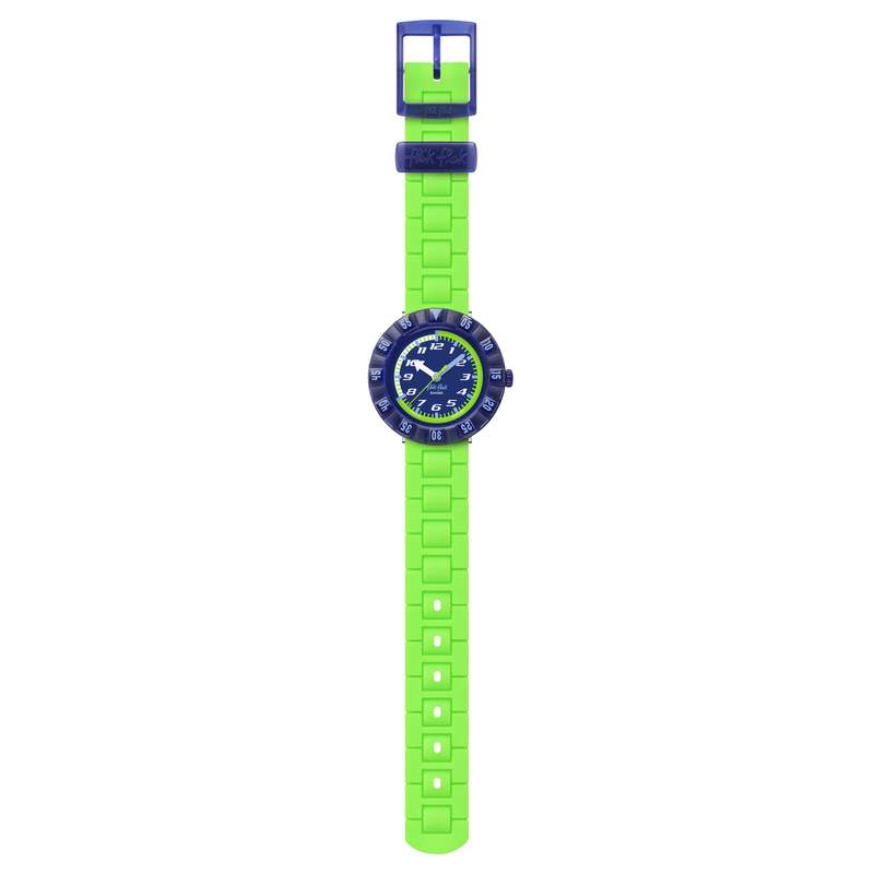 Montre FLIK FLAK NEONBRICK enfant cadran bleu bracelet silicone vert - vue D1