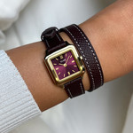 Montre CLUSE GRACIEUSE MINI Femme cadran rouge bracelet acier inoxydable bordeaux - vue porté 1