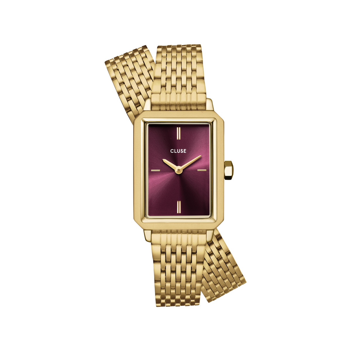 Montre CLUSE FLUETTE Femme cadran rouge bracelet acier inoxydable doré