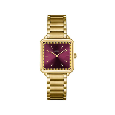 Montre CLUSE LA TETRAGONE Femme cadran rouge bracelet acier inoxydable doré - vue 1