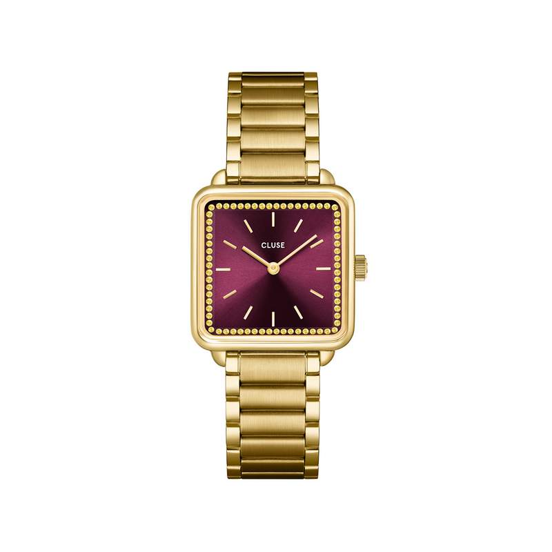 Montre CLUSE LA TETRAGONE Femme cadran rouge bracelet acier inoxydable doré - vue 1