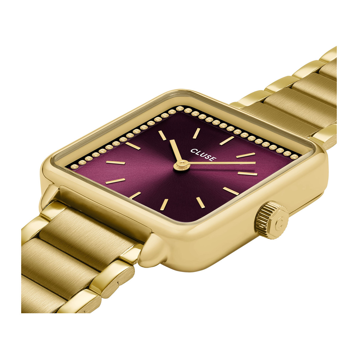 Montre CLUSE LA TETRAGONE Femme cadran rouge bracelet acier inoxydable doré - vue 2