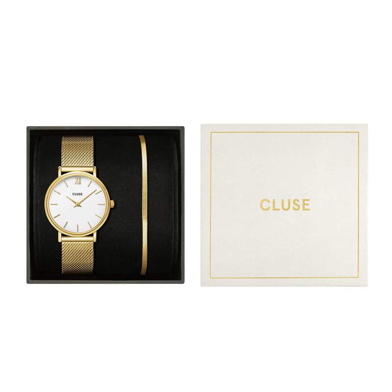 Montre CLUSE BLACK FRIDAY Femme cadran blanc bracelet acier inoxydable doré - vue D1