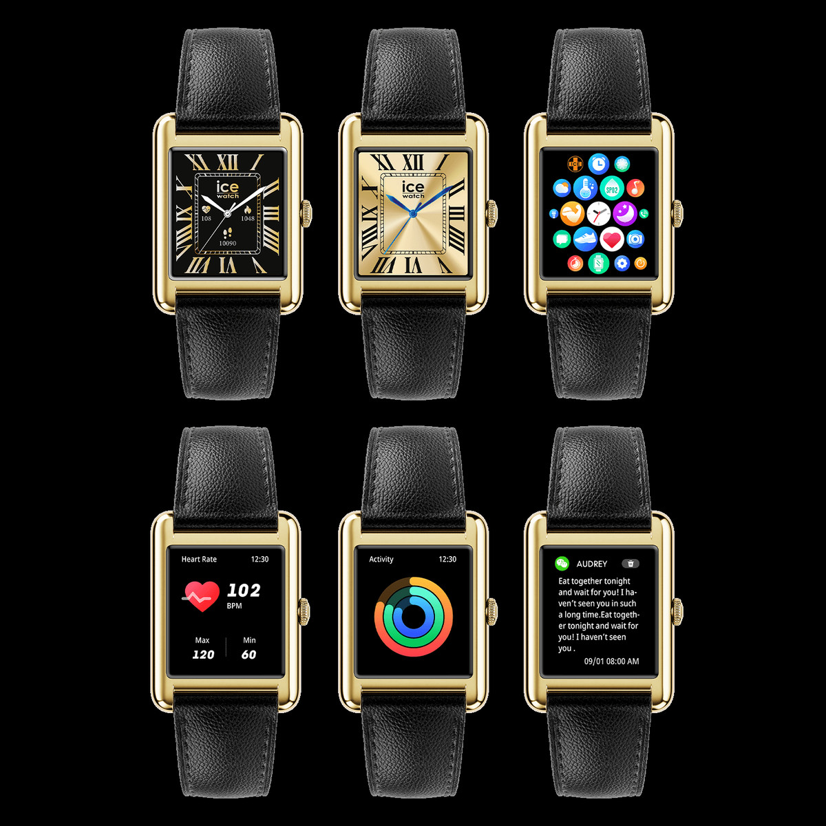 Montre ICE WATCH ice smart 2.0 femme connecté, bracelet cuir noir - vue D1