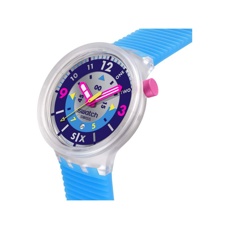 Montre SWATCH neon mixte bracelet silicone bleu - vue 2