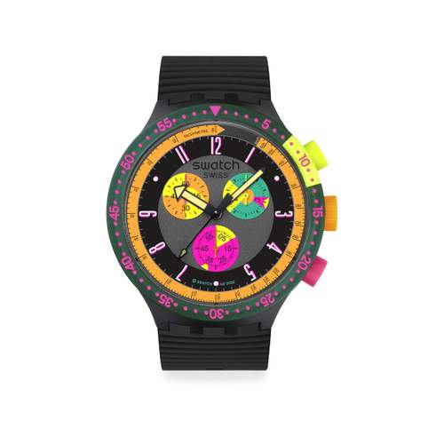 SWATCH neon mixed watch with black silicone strap