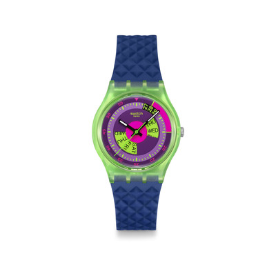 SWATCH neon gemengd horloge met blauwe siliconen band
