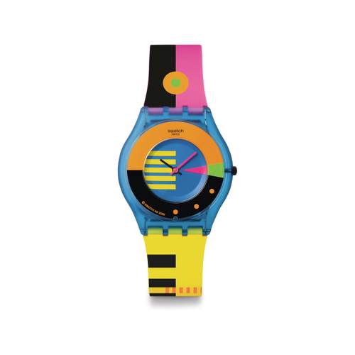 SWATCH neon gemengd horloge met gele siliconen band