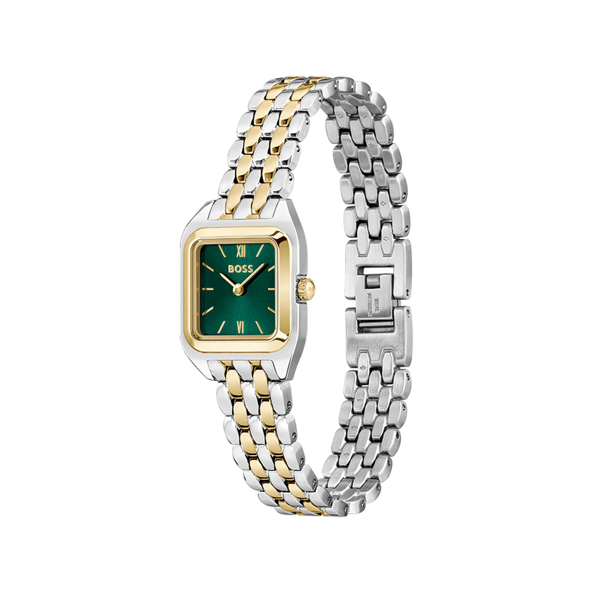 BOSS modern classic dameshorloge met tweekleurige roestvrijstalen armband in geel - afbeelding 2