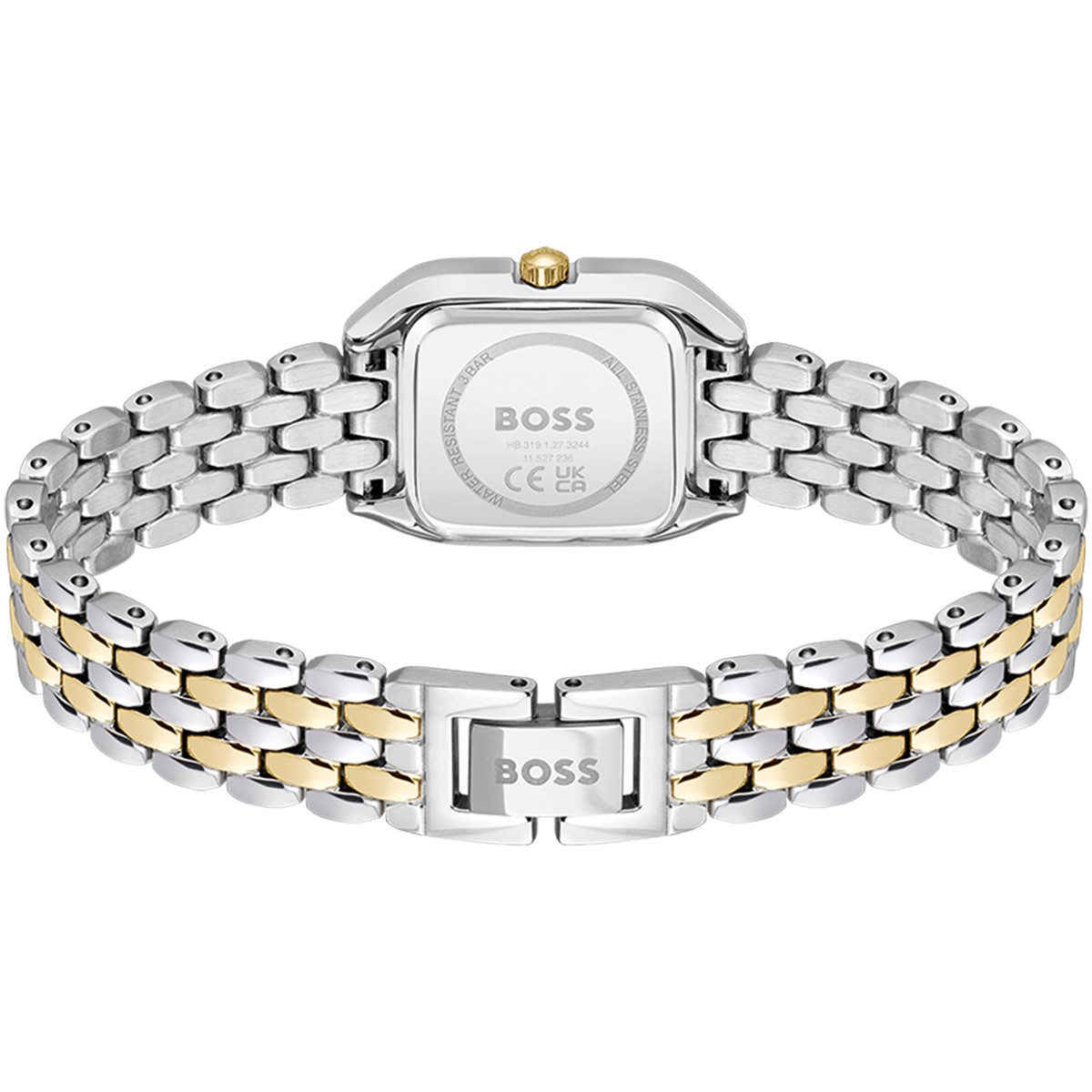 BOSS modern classic dameshorloge met tweekleurige roestvrijstalen armband in geel - weergave 3