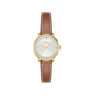 BOSS modern classic ladies' watch with light brown leather strap