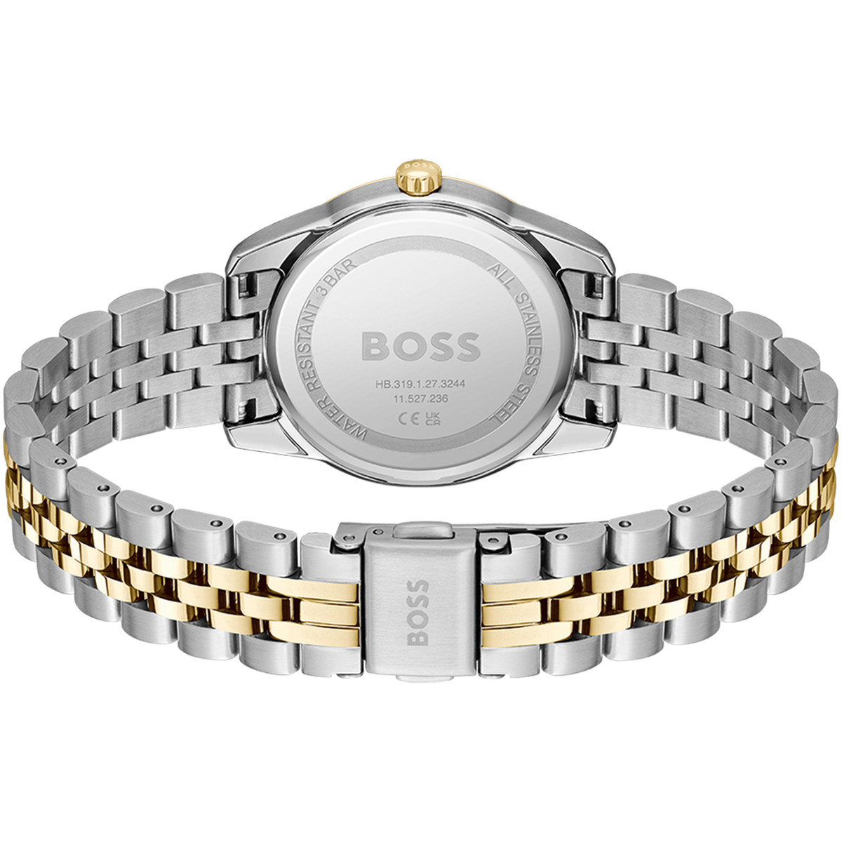 BOSS modern classic dameshorloge met tweekleurige roestvrijstalen armband in geel - weergave 3