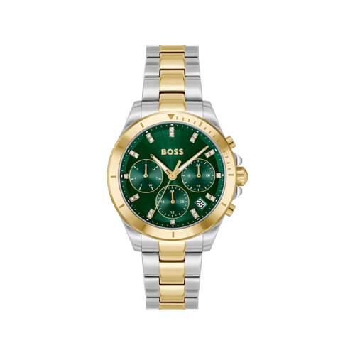 Montre BOSS sport lux femme bracelet acier inoxydable bicolore jaune