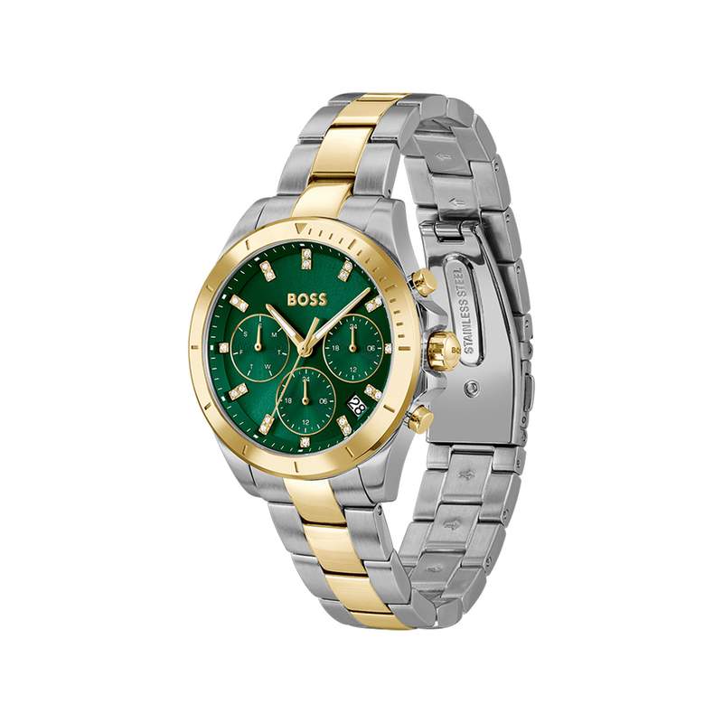 Montre BOSS sport lux femme bracelet acier inoxydable bicolore jaune - vue 2