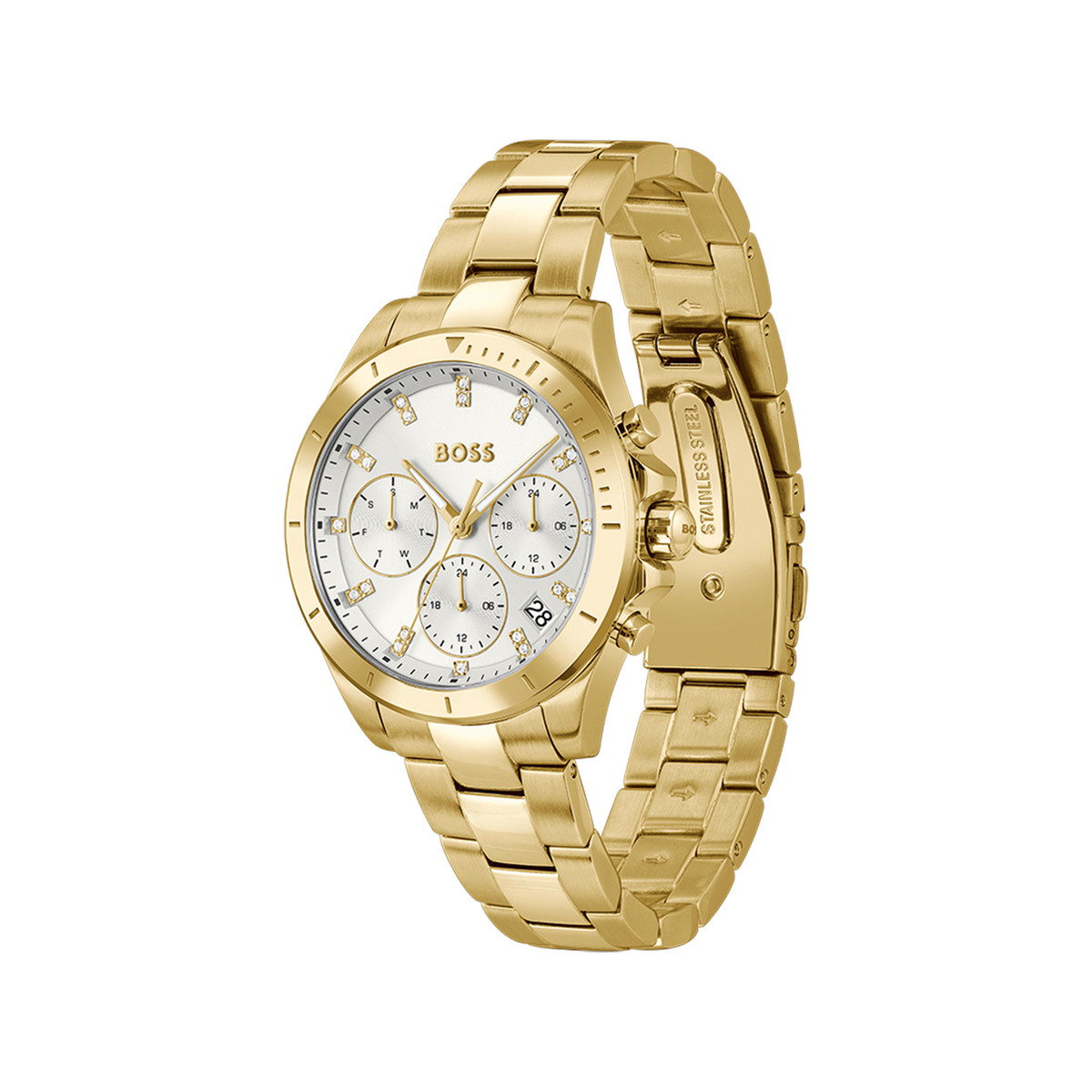 BOSS women's luxury sports watch with yellow gold stainless steel bracelet - view 2